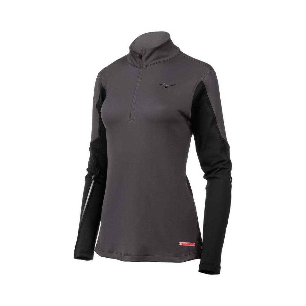 Mizuno Breath Thermo® Half Cipzáros Női Base Layer Szürke/Fekete NDH897261